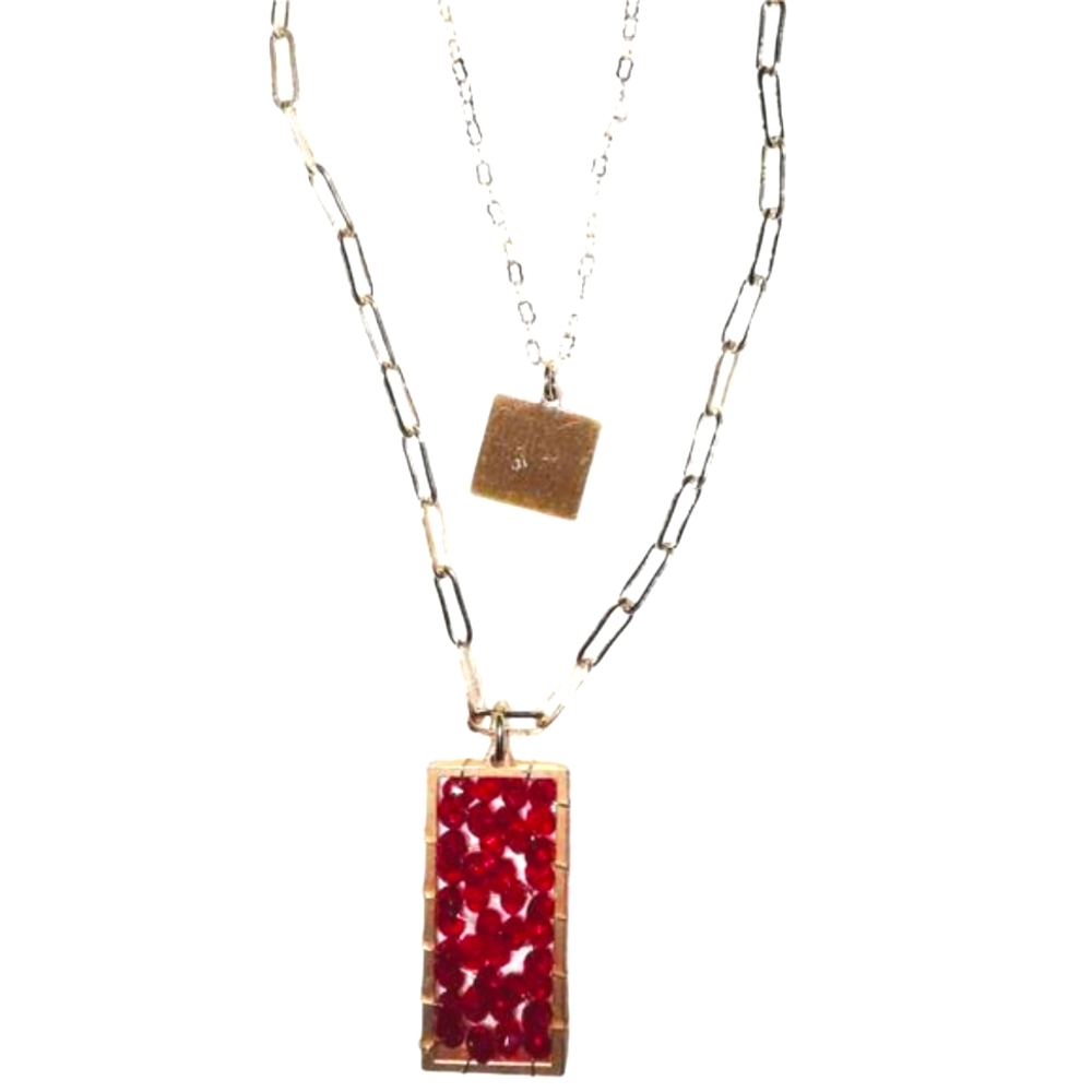 NWT Gold Crystal Garnet Layered Necklace 16 in with‎ post earrings